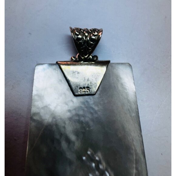 Vintage 925 Sterling Silver Mother of Pearl Rectangle Pendant Estate Jewelry - Picture 8 of 9